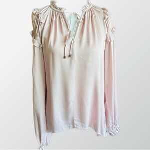 Sundance Top Women's Medium Pale Pink Boho Peasant Rayon Long Sleeve Blouse